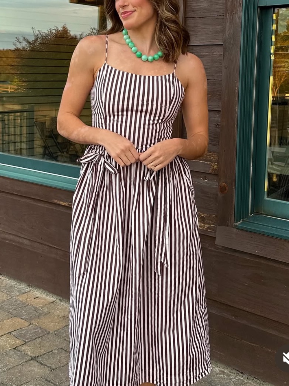 Damson Madder Striped Penelope Dress in Brown White Pockets 12 sold out